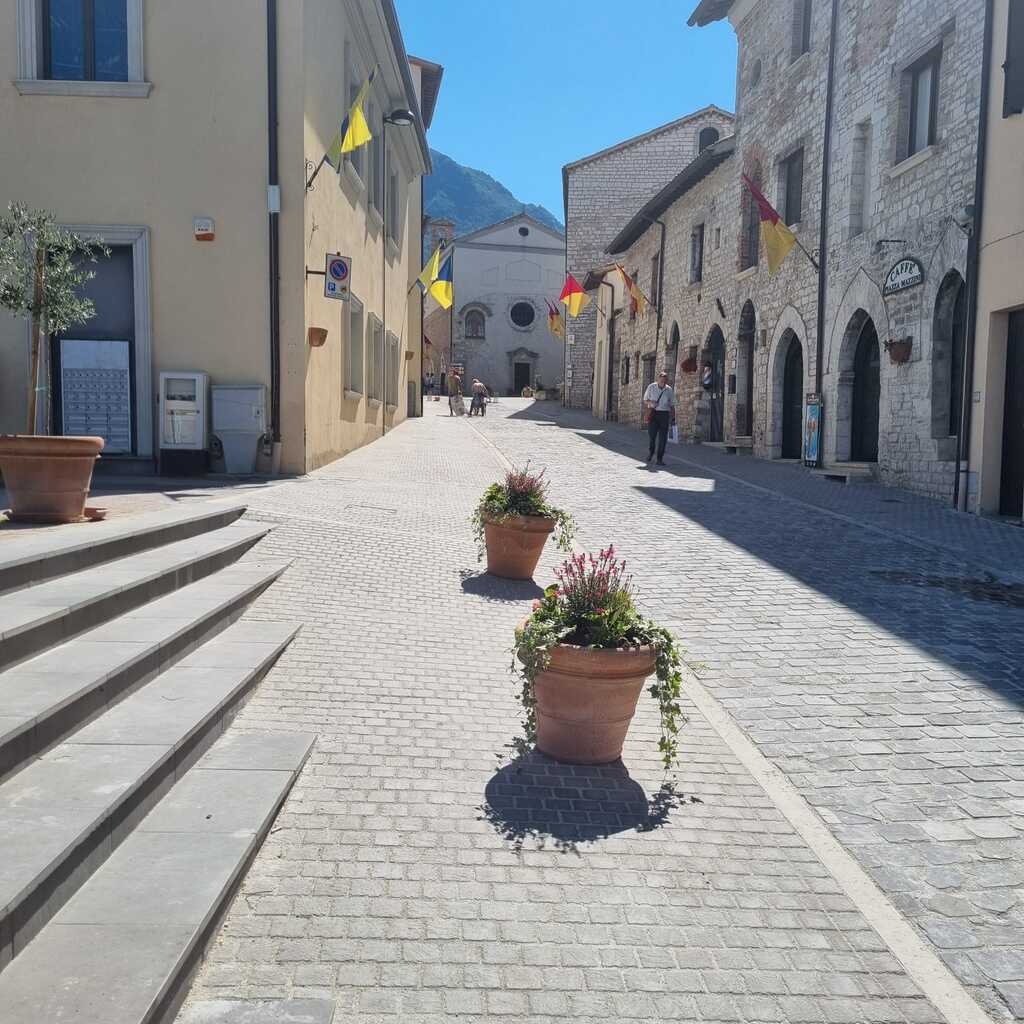 marciapiede con vaso di fiori